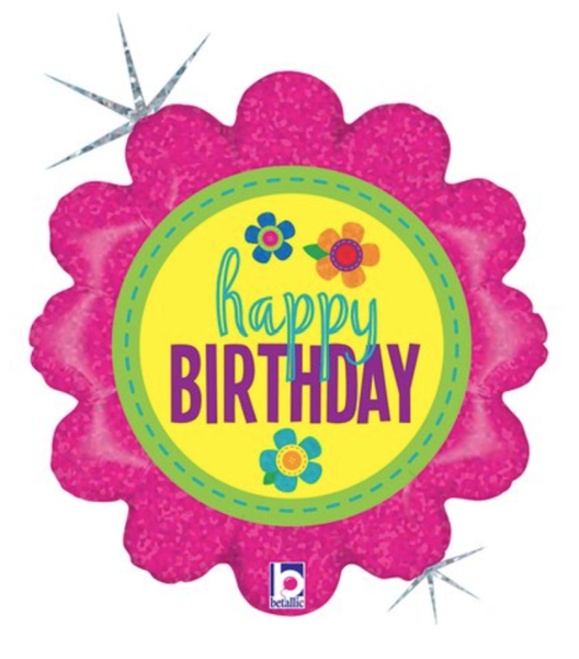 Folienballon - Happy Birthday, Blume pink-gelb - ø 46cm